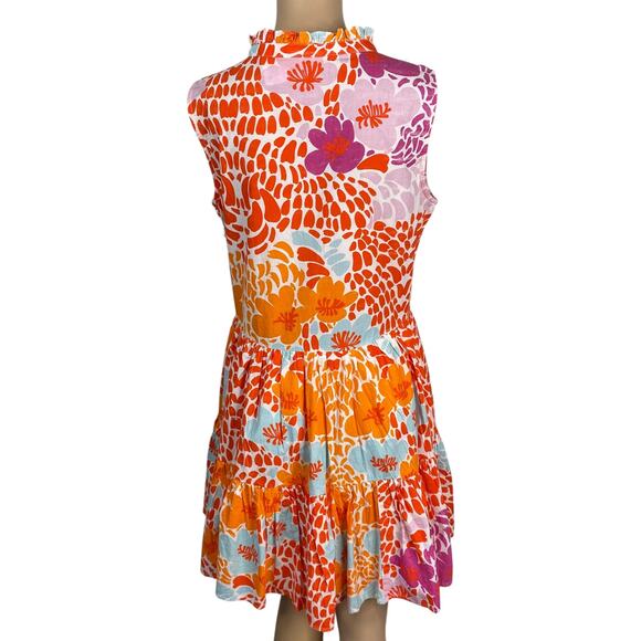 NWT Oliphant Yoke Antigua Orange Floral Tiered Swing Mini Dress SZ S - Picture 8 of 9